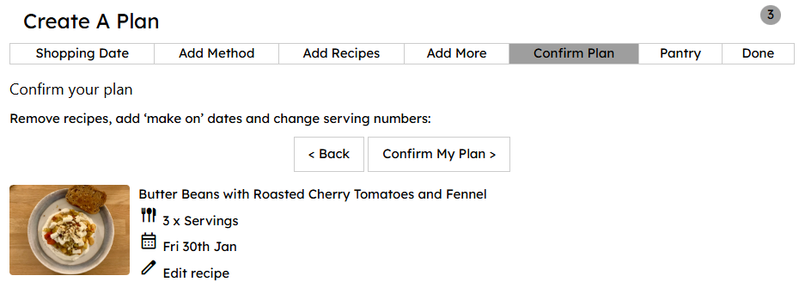 Recipe Planning Screenshot