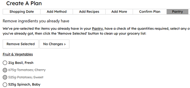 Create a plan grocery list screenshot