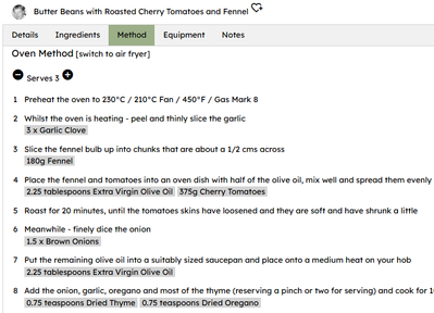 Recipe method screenshot